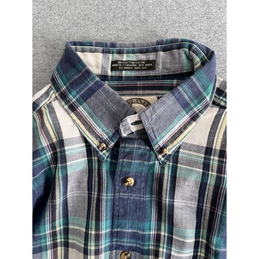 Hathaway Authentic Pinpoint Oxford Blue Collared Men's Shirt L Blue Green Pocket